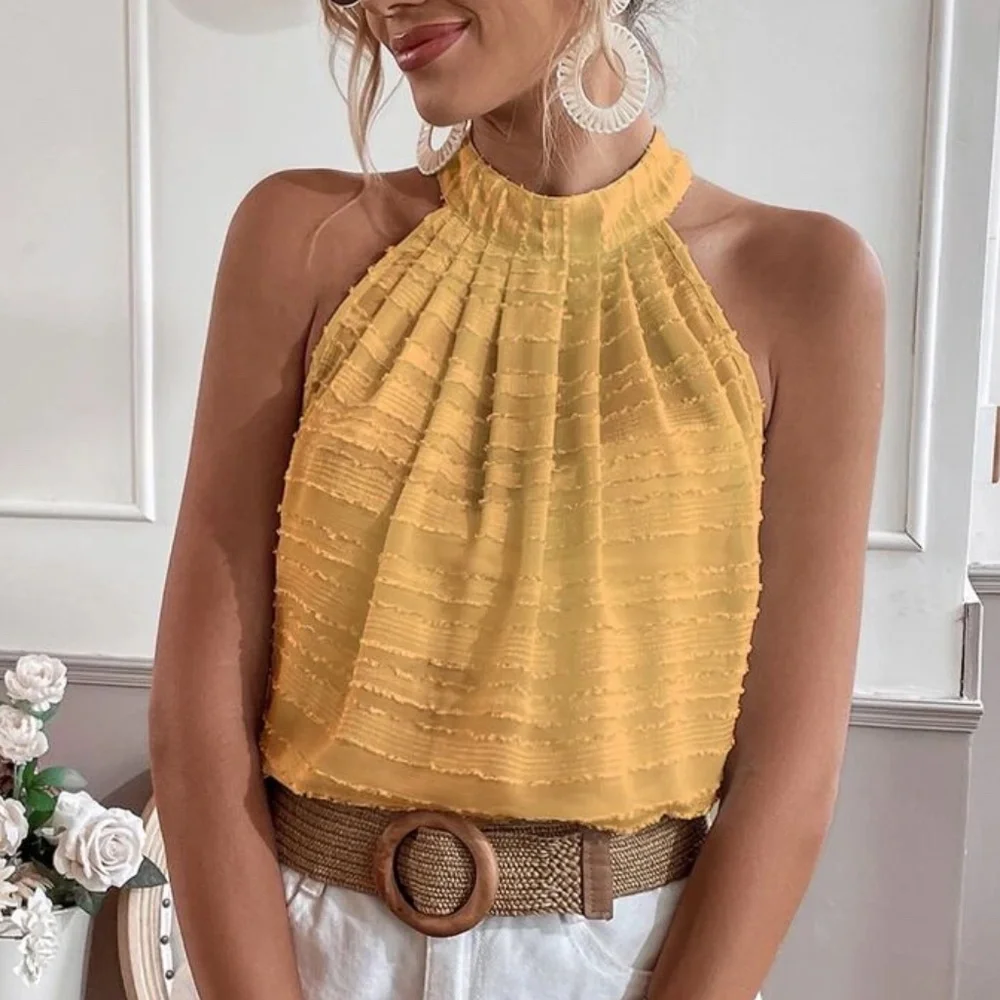 Boho Textured Minimalist Halter Top - Picture 3 of 13